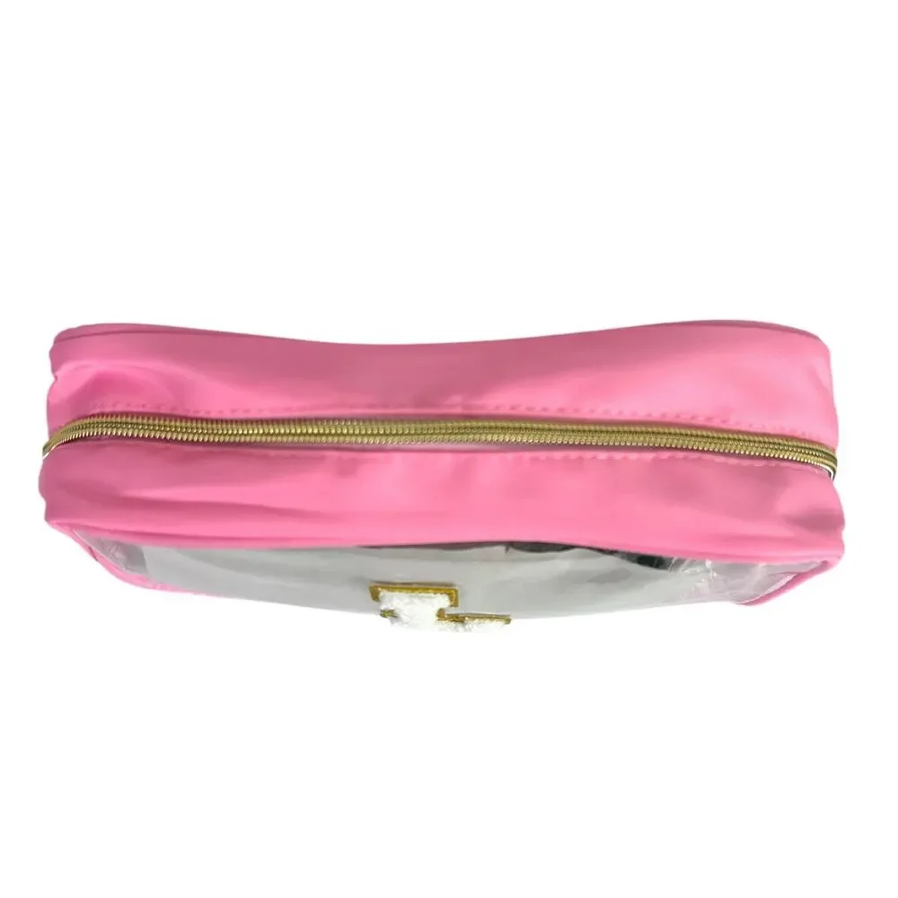 Pink Clear Initial L Makeup Bag Cosmetic Toiletry Travel Pouch Waterproof NWOT